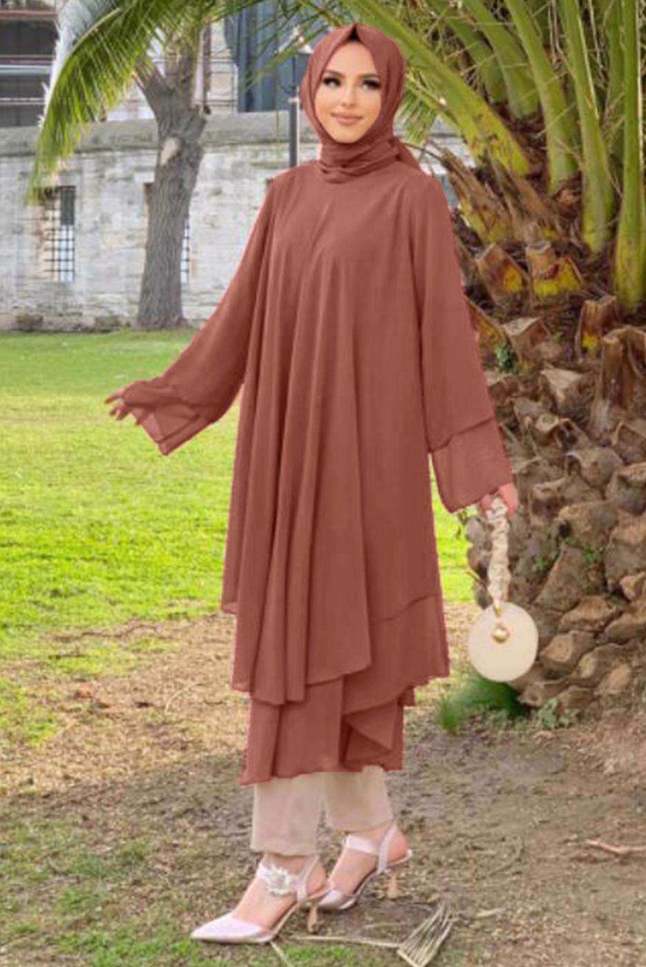 Tesettür giyim PEMBE ŞİFON SALAŞ TUNİK 3803