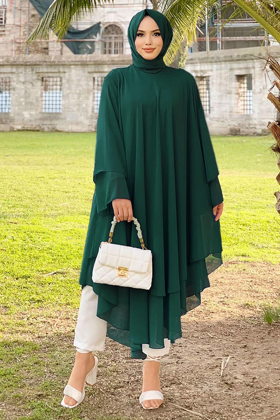 Tesettür giyim YEŞİL ŞİFON SALAŞ TUNİK 3803