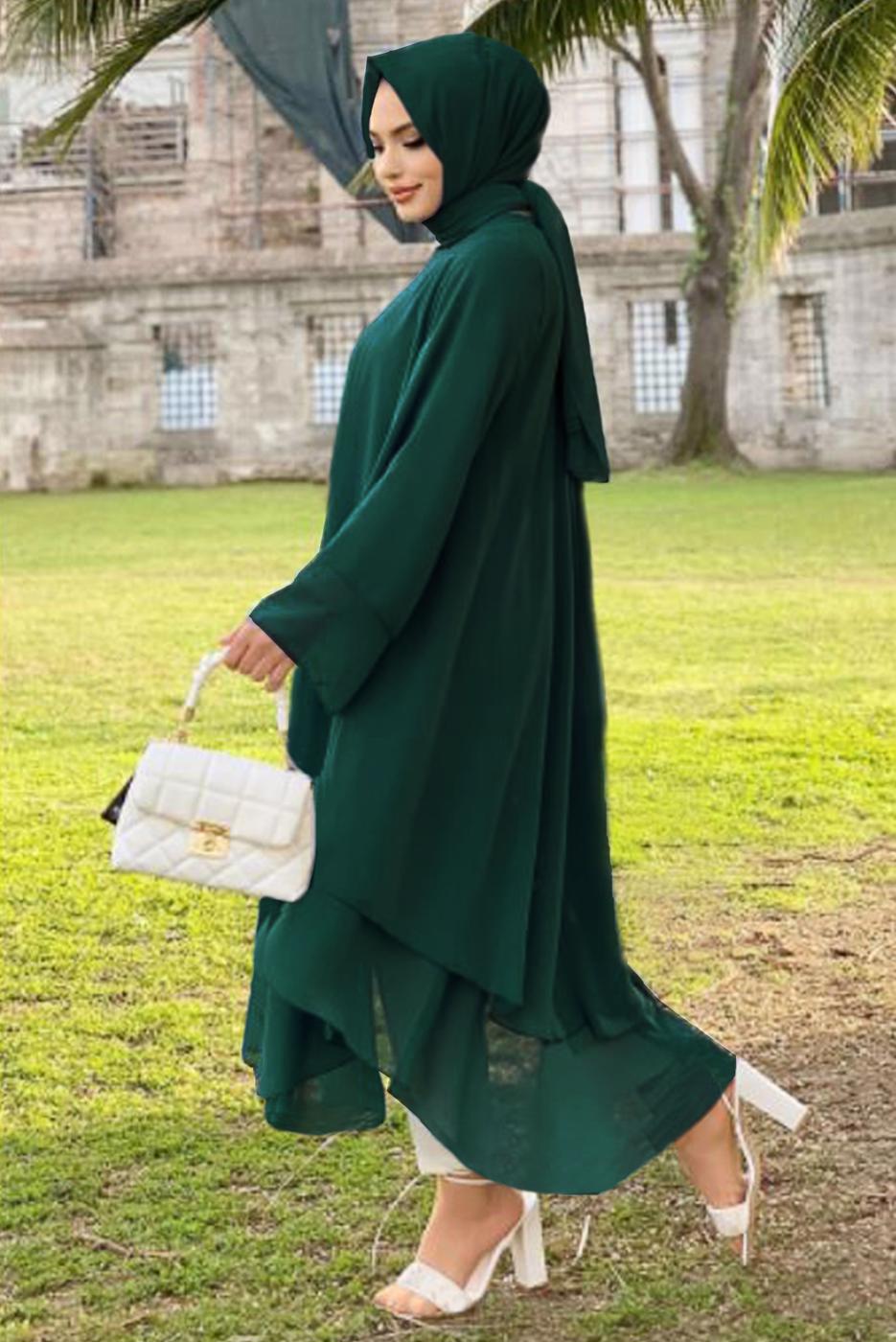 Tesettür giyim YEŞİL ŞİFON SALAŞ TUNİK 3803