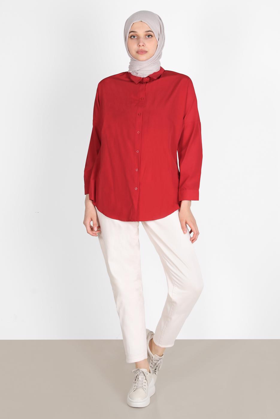 Hijab clothing RED BUTTONED BASIC TUNIC 3900 