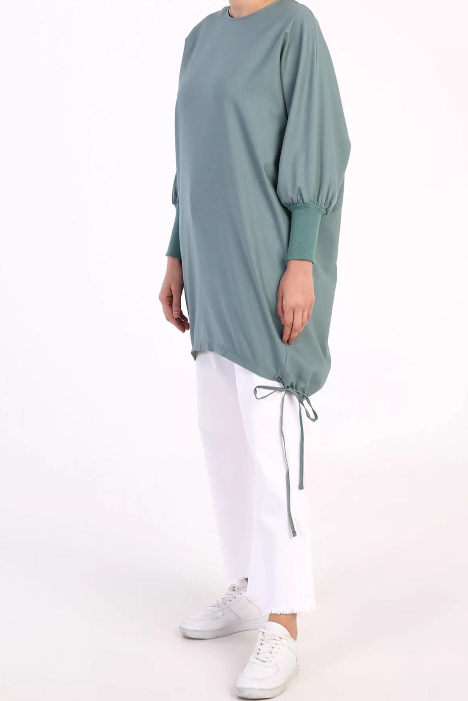 Tesettür giyim MAVİ MANŞETLERİ LASTİKLİ TUNİK 40005 