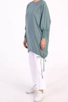 Tesettür giyim MAVİ MANŞETLERİ LASTİKLİ TUNİK 40005 