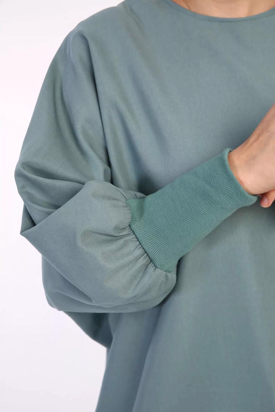 Tesettür giyim MAVİ MANŞETLERİ LASTİKLİ TUNİK 40005 