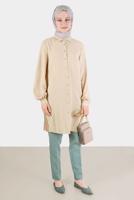 Tesettür giyim BEJ ALVİNA PİLE DETAYLI TUNİK T 42520