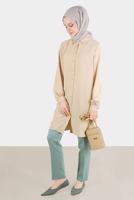Tesettür giyim BEJ ALVİNA PİLE DETAYLI TUNİK T 42520