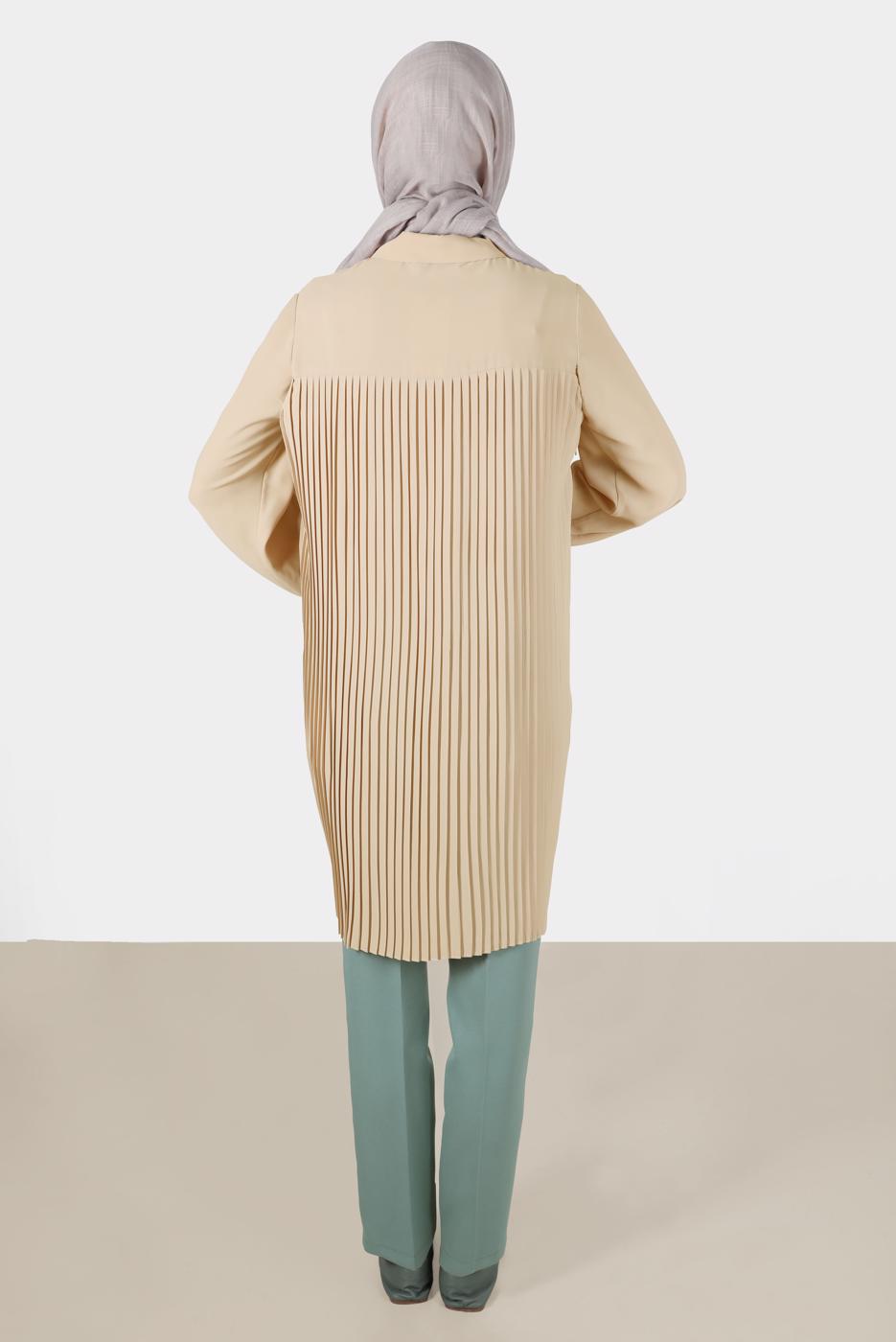 Tesettür giyim BEJ ALVİNA PİLE DETAYLI TUNİK T 42520