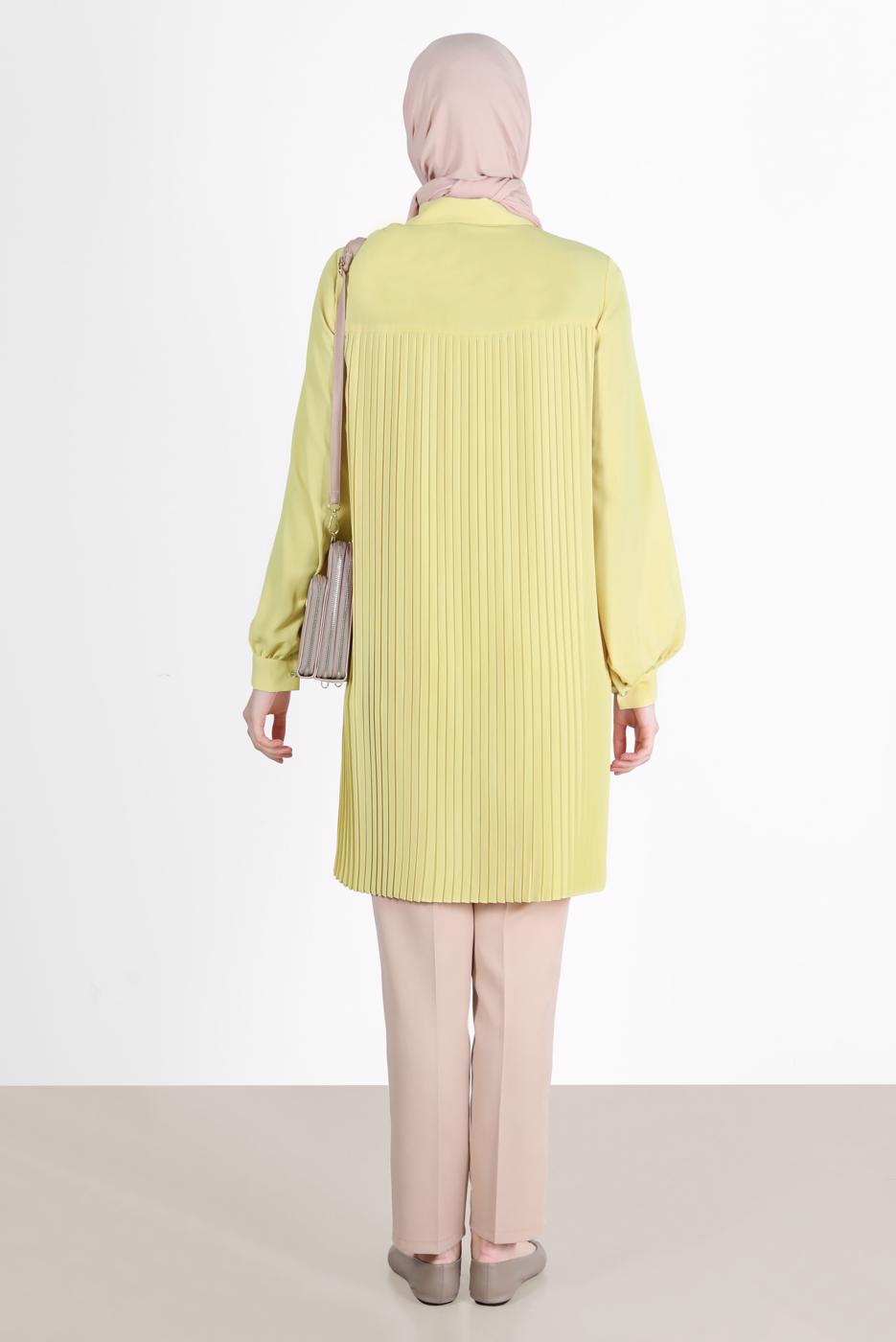 Tesettür giyim SARI ALVİNA PİLE DETAYLI TUNİK T 42520
