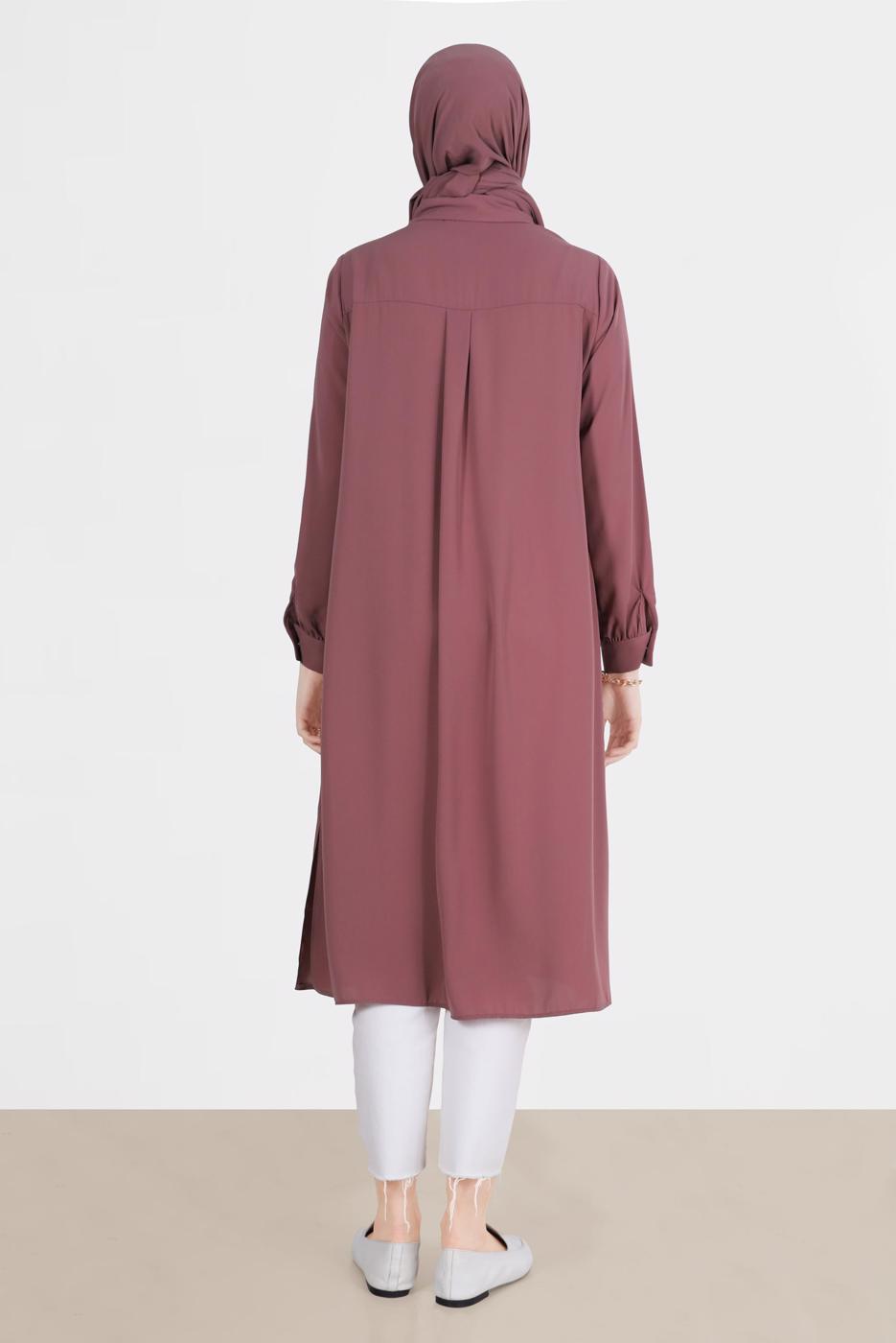 Tesettür giyim PEMBE ALVİNA TAŞ DETAYLI TUNİK T 42544