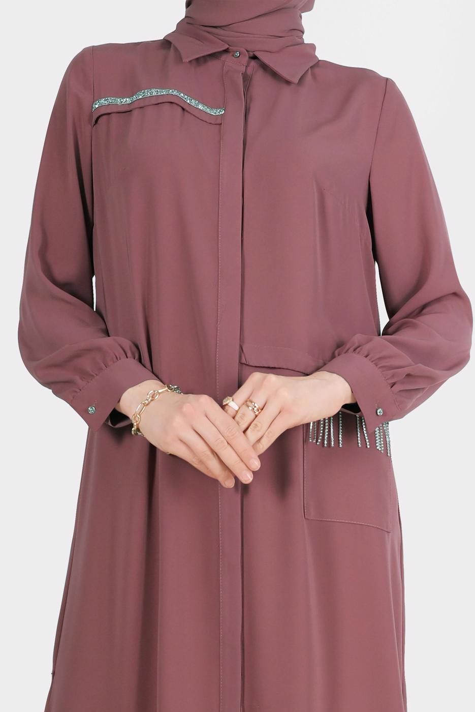 Tesettür giyim PEMBE ALVİNA TAŞ DETAYLI TUNİK T 42544