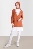 Tesettür giyim TABA ALVİNA V YAKA GÖRÜNÜMLÜ TUNİK T 42559