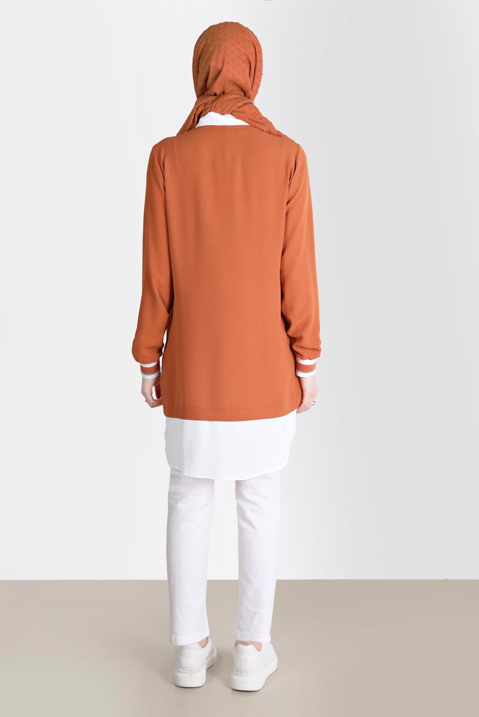 Tesettür giyim TABA ALVİNA V YAKA GÖRÜNÜMLÜ TUNİK T 42559