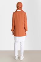 Tesettür giyim TABA ALVİNA V YAKA GÖRÜNÜMLÜ TUNİK T 42559