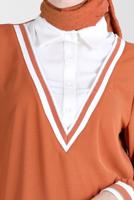 Tesettür giyim TABA ALVİNA V YAKA GÖRÜNÜMLÜ TUNİK T 42559