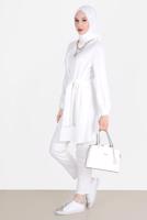 Tesettür giyim KREM ALVİNA BAĞLAMA DETAYLI TUNİK T 42585