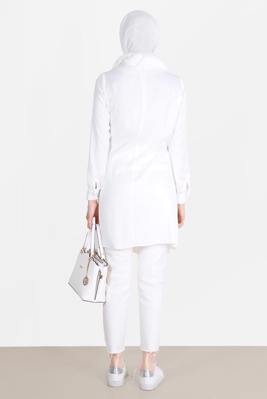 Tesettür giyim KREM ALVİNA BAĞLAMA DETAYLI TUNİK T 42585