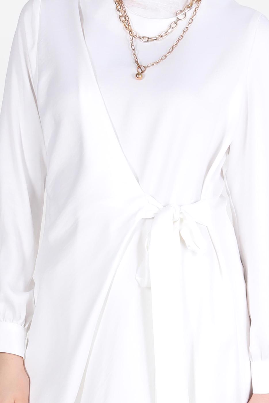 Tesettür giyim KREM ALVİNA BAĞLAMA DETAYLI TUNİK T 42585