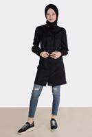 Tesettür giyim SİYAH ALVİNA BOYDAN DÜĞMELİ CEPLİ TUNİK T 42639