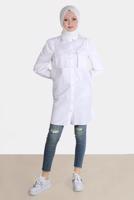 Tesettür giyim BEYAZ ALVİNA BOYDAN DÜĞMELİ CEPLİ TUNİK T 42639