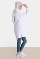 Tesettür giyim BEYAZ ALVİNA BOYDAN DÜĞMELİ CEPLİ TUNİK T 42639