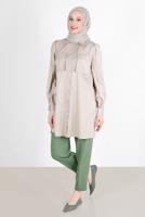 Tesettür giyim BEJ ALVİNA BOYDAN DÜĞMELİ CEPLİ TUNİK T 42639