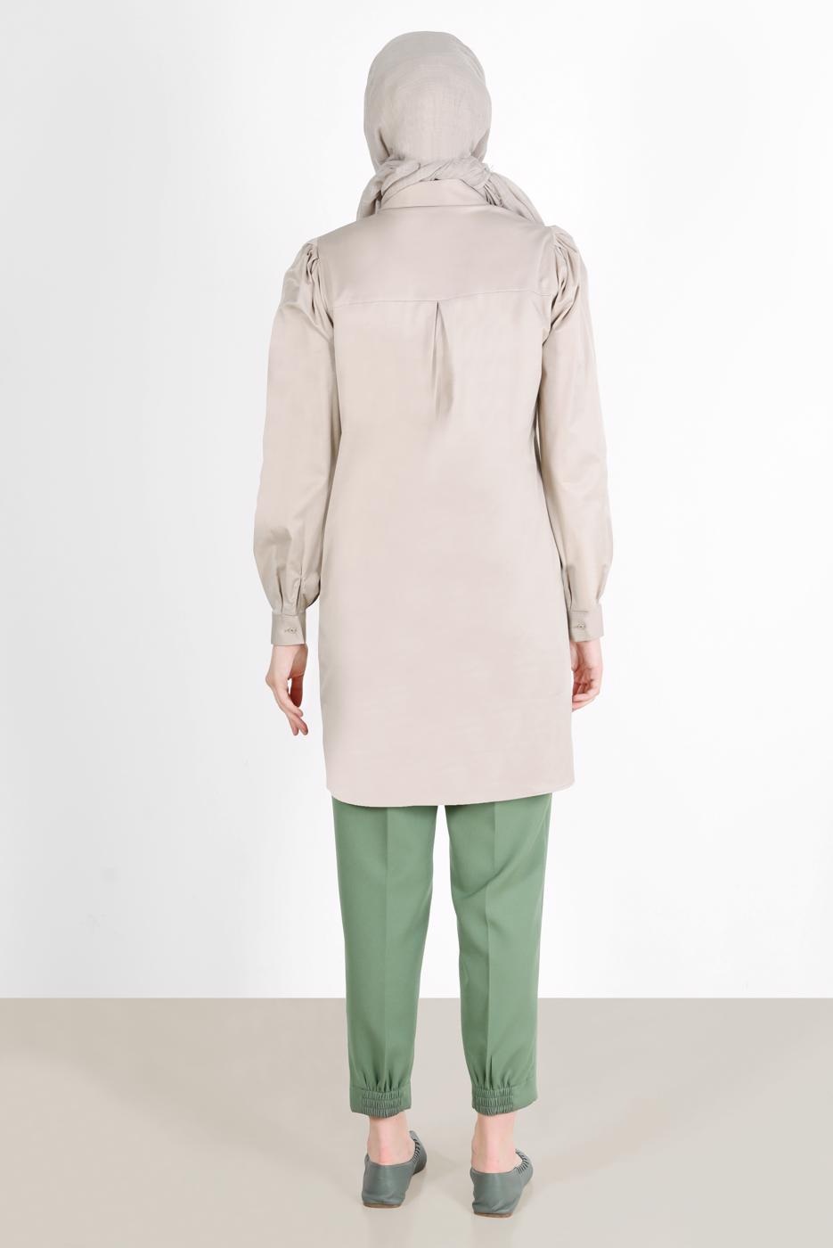 Tesettür giyim BEJ ALVİNA BOYDAN DÜĞMELİ CEPLİ TUNİK T 42639