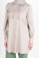 Tesettür giyim BEJ ALVİNA BOYDAN DÜĞMELİ CEPLİ TUNİK T 42639