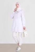 Tesettür giyim KREM ALVİNA FİYONK DETAYLI TUNİK 42663