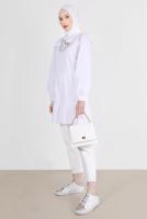 Tesettür giyim KREM ALVİNA FİYONK DETAYLI TUNİK 42663