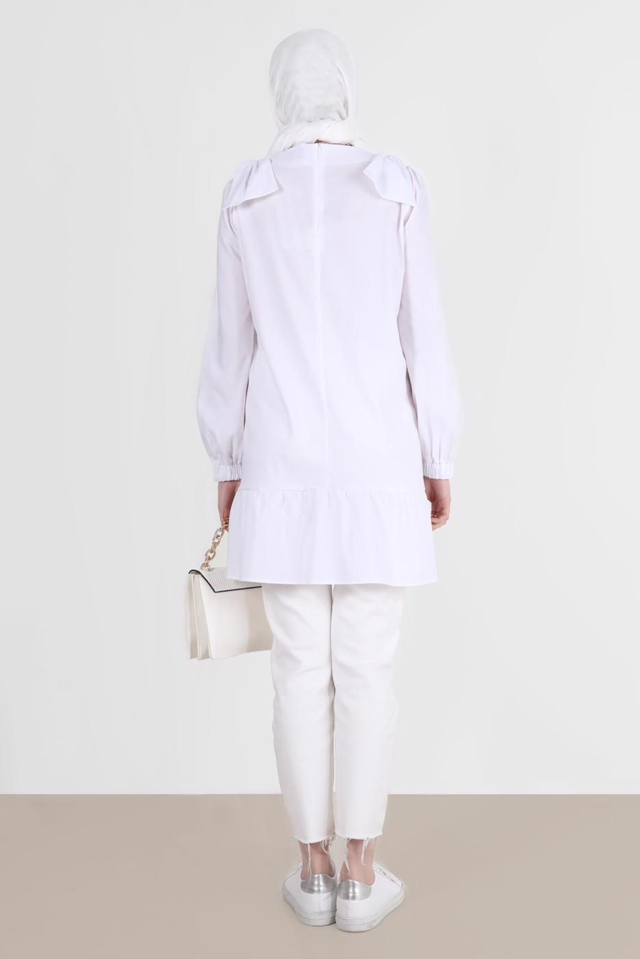 Tesettür giyim KREM ALVİNA FİYONK DETAYLI TUNİK 42663