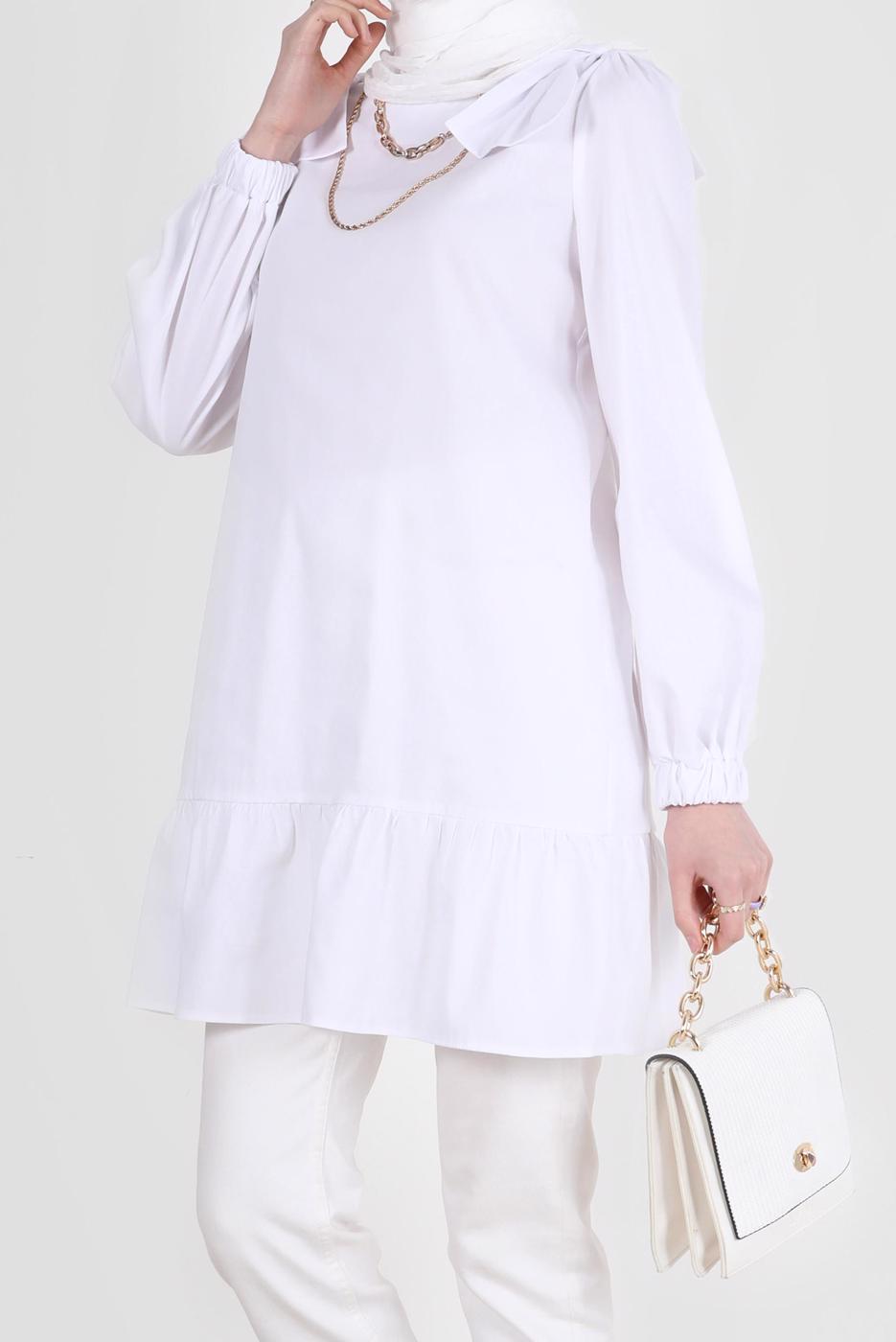 Tesettür giyim KREM ALVİNA FİYONK DETAYLI TUNİK 42663