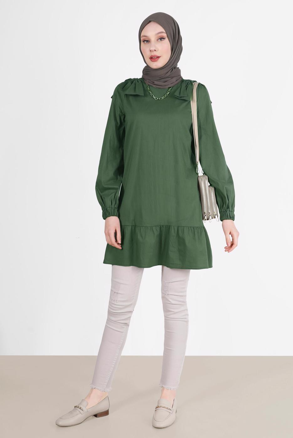 Tesettür giyim HAKİ ALVİNA FİYONK DETAYLI TUNİK 42663