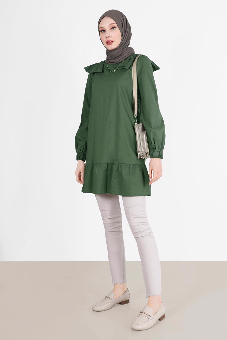 Tesettür giyim HAKİ ALVİNA FİYONK DETAYLI TUNİK 42663