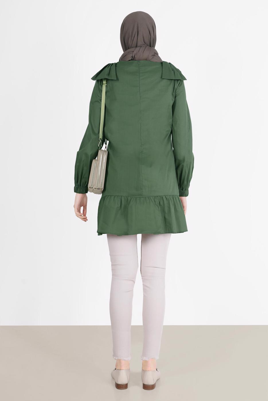 Tesettür giyim HAKİ ALVİNA FİYONK DETAYLI TUNİK 42663