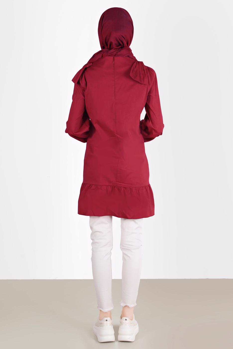 Tesettür giyim KIRMIZI ALVİNA FİYONK DETAYLI TUNİK 42663