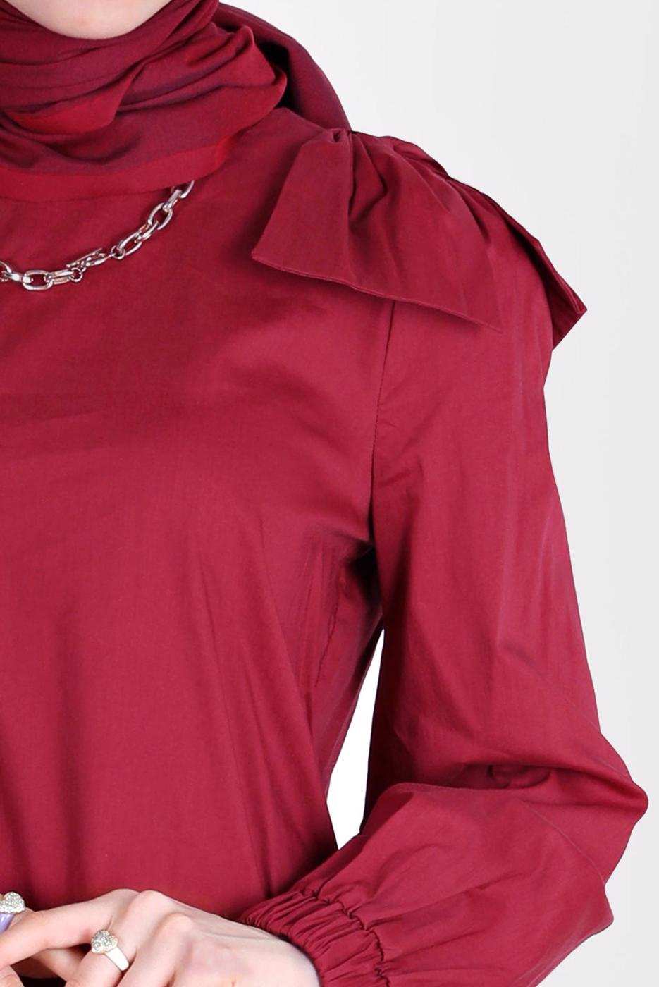 Tesettür giyim KIRMIZI ALVİNA FİYONK DETAYLI TUNİK 42663