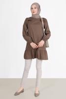 Tesettür giyim KAHVE ALVİNA FİYONK DETAYLI TUNİK 42663