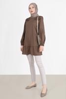 Tesettür giyim KAHVE ALVİNA FİYONK DETAYLI TUNİK 42663