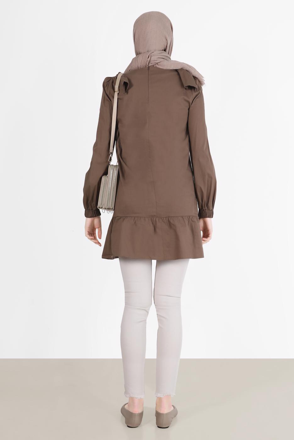 Tesettür giyim KAHVE ALVİNA FİYONK DETAYLI TUNİK 42663