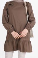 Tesettür giyim KAHVE ALVİNA FİYONK DETAYLI TUNİK 42663