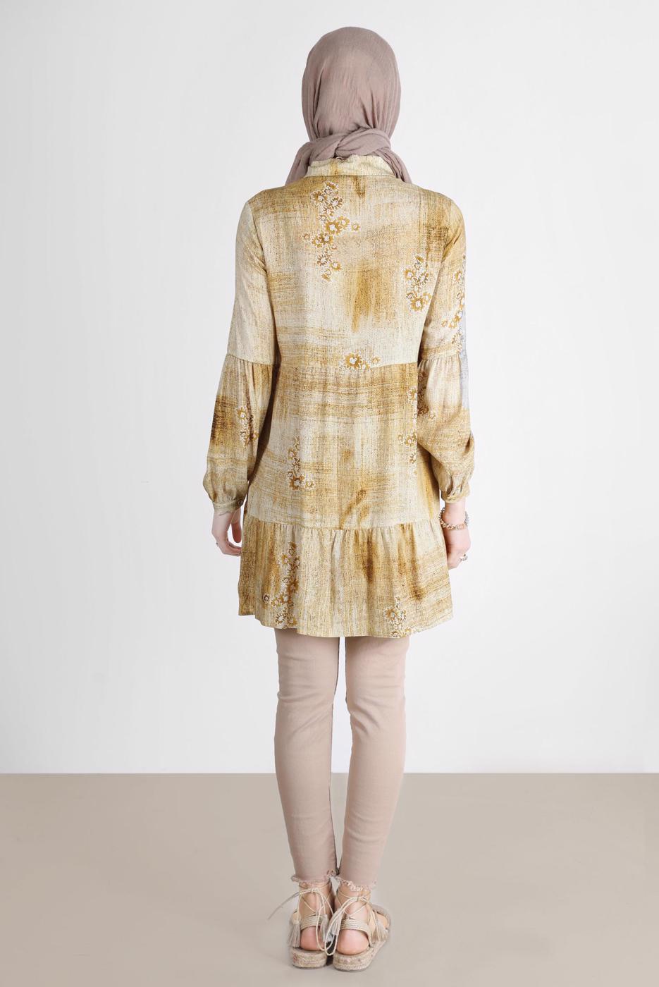 Tesettür giyim TURUNCU ALVİNA BATİK ÇİÇEK DESENLİ TUNİK T 42666