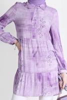 Tesettür giyim MOR ALVİNA BATİK ÇİÇEK DESENLİ TUNİK T 42666