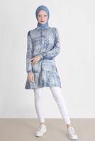 Tesettür giyim LACİVERT ALVİNA BATİK ÇİÇEK DESENLİ TUNİK T 42666