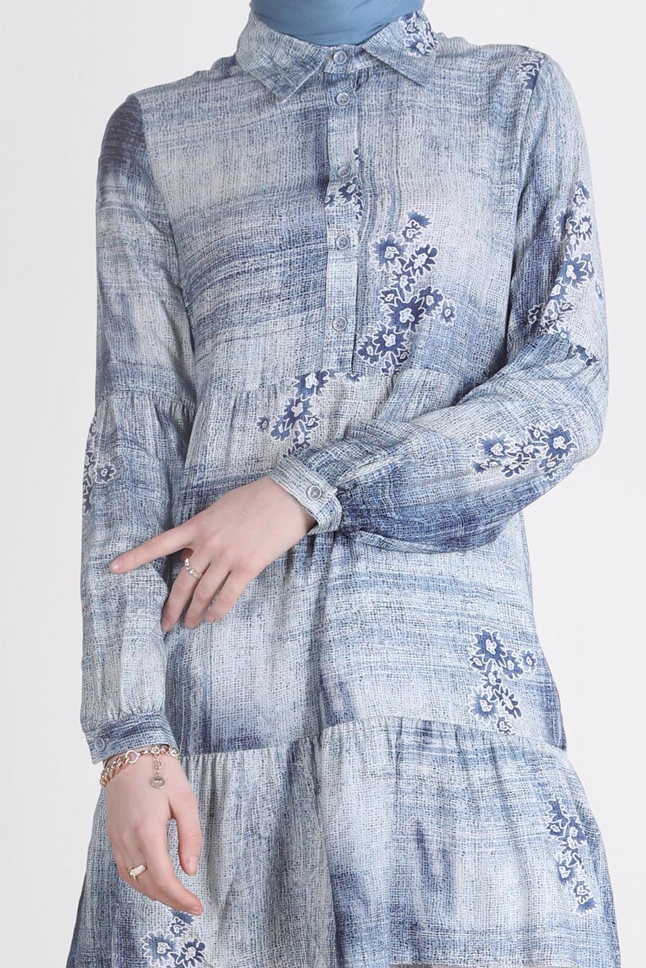 Tesettür giyim LACİVERT ALVİNA BATİK ÇİÇEK DESENLİ TUNİK T 42666