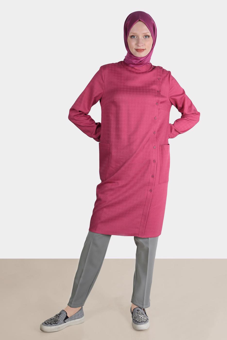 Tesettür giyim FUŞYA ALVİNA DÜĞME DETAYLI TUNİK T 42746