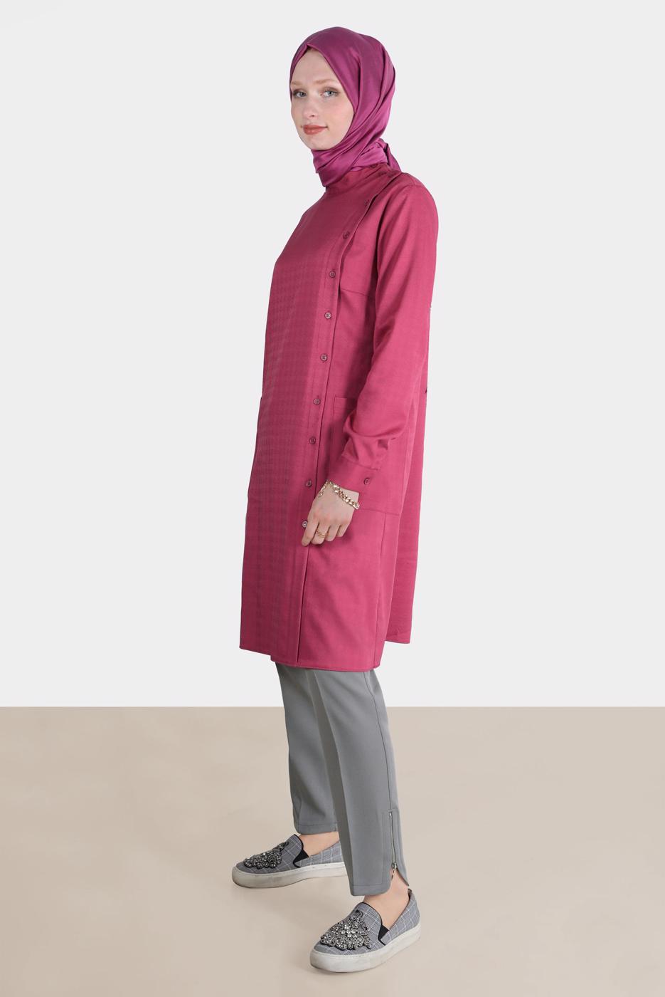 Tesettür giyim FUŞYA ALVİNA DÜĞME DETAYLI TUNİK T 42746
