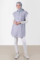 Tesettür giyim GRİ ALVİNA KAPÜŞONLU TUNİK T 42767