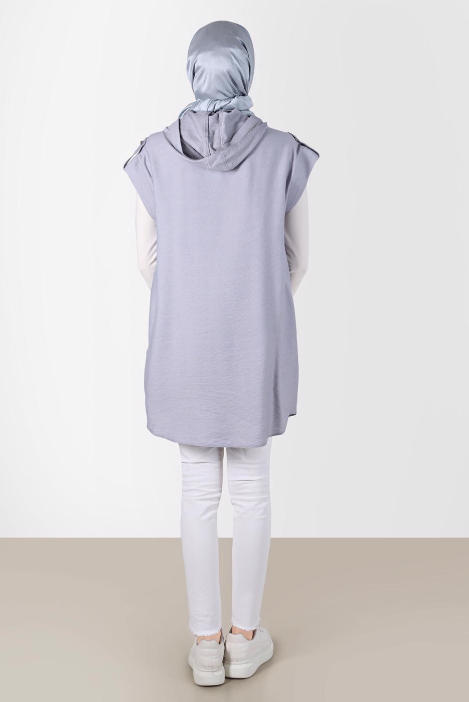 Tesettür giyim GRİ ALVİNA KAPÜŞONLU TUNİK T 42767