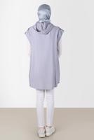 Tesettür giyim GRİ ALVİNA KAPÜŞONLU TUNİK T 42767