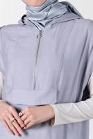 Tesettür giyim GRİ ALVİNA KAPÜŞONLU TUNİK T 42767