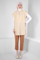 Tesettür giyim BEJ ALVİNA KAPÜŞONLU TUNİK T 42767